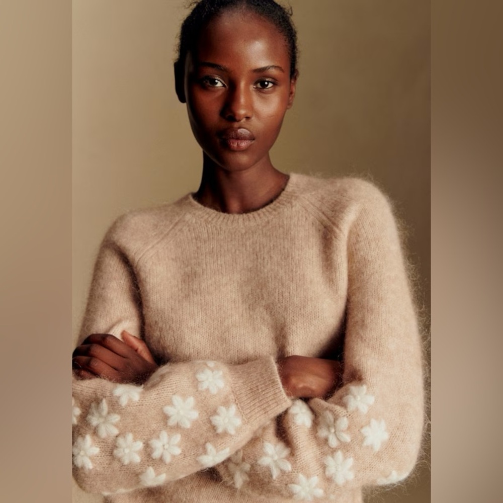 Sezane Melanie floral balloon sleeve sweater
